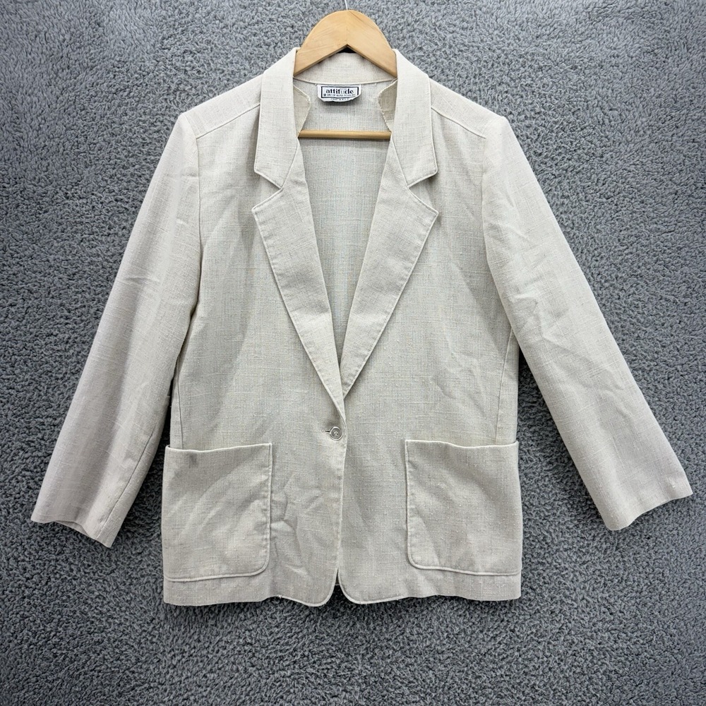 New Attitude Russ Togs Womens M Double Breasted Blazer Off‎ White Button Pockets